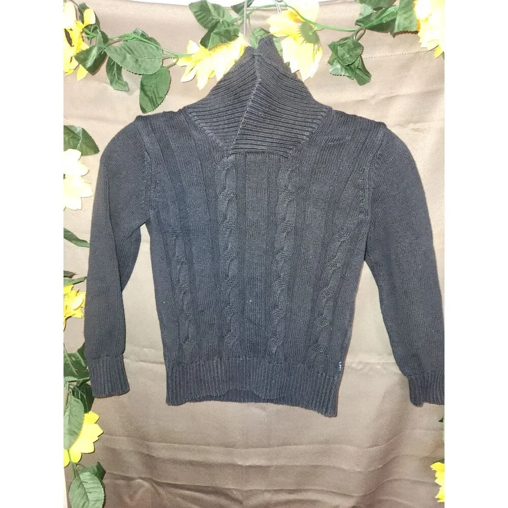GAP Kids XS (4/5) Black Cable Knit Shawl Collar Pullover Sweater Long Sleeve